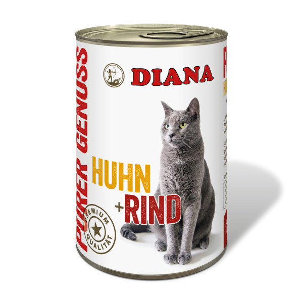 DIANA Purer Genuss Huhn und Rind, 400g - Premium Katzenfutter 